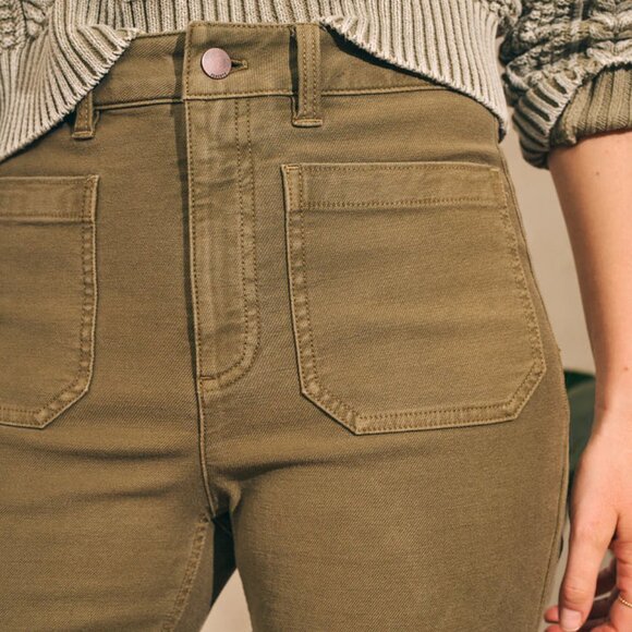 NWT Faherty Stretch Terry Patch Pocket Pant Military Olive Wide Leg size 28 - Picture 6 of 14